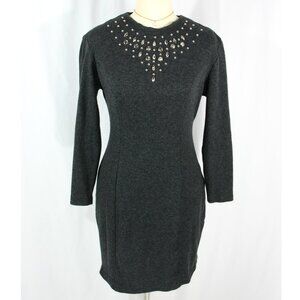 Vintage Scarlett Gray Jersey Knit Studded Long Sleeve Stretch Bodycon Dress 7